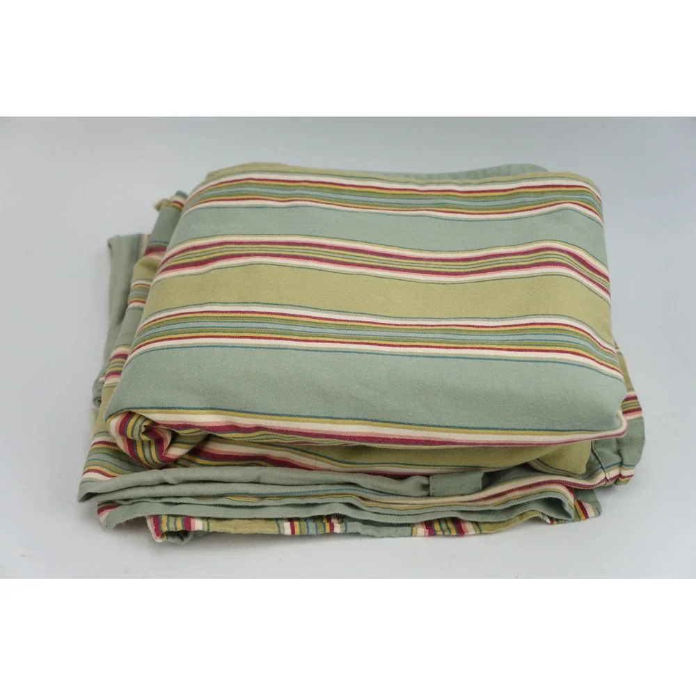 Pottery Barn Table Runner Napkins Set Green Striped Cotton Excellent